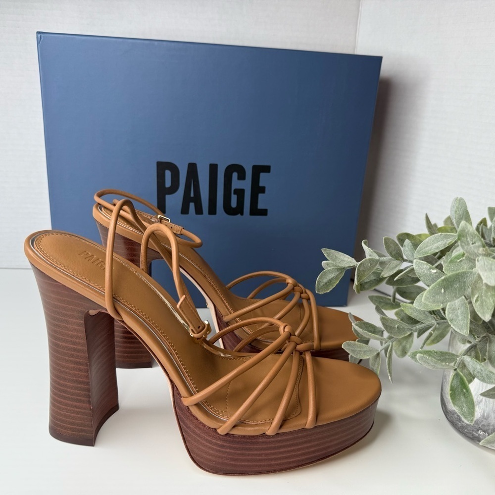 Paige Hailey Platform Sandal in Cognac Leather Size 10 NWT Strappy Euro Summer - Picture 3 of 15